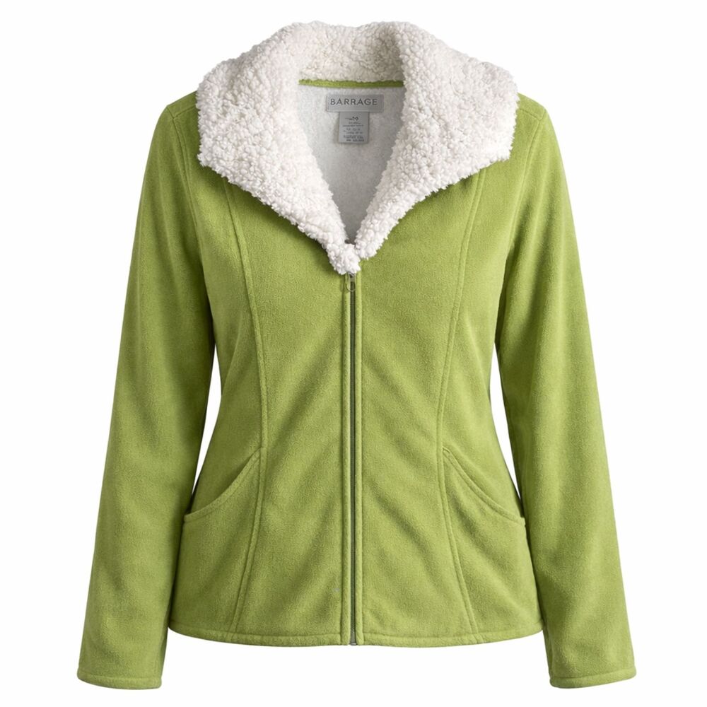 Barrage Upcycled Sherpa Collar Zip Front Lime Fleece Sweater Jacket XL